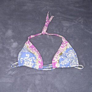 Lucky Brand Womens Floral Halter Bikini Top M Boho Style Swimwear
